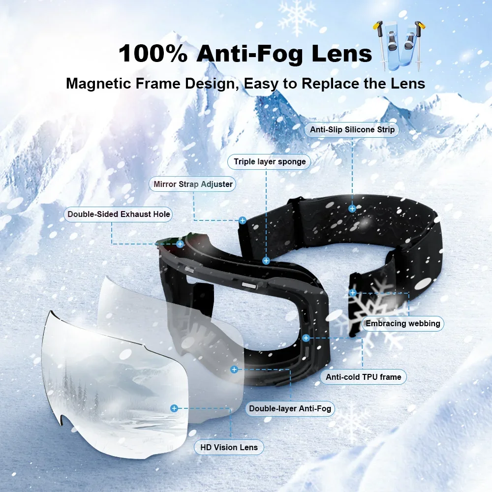 Óculos de esqui magnéticos, co - Ski Goggles Magnetic Quick Change Lens avaliação e preço