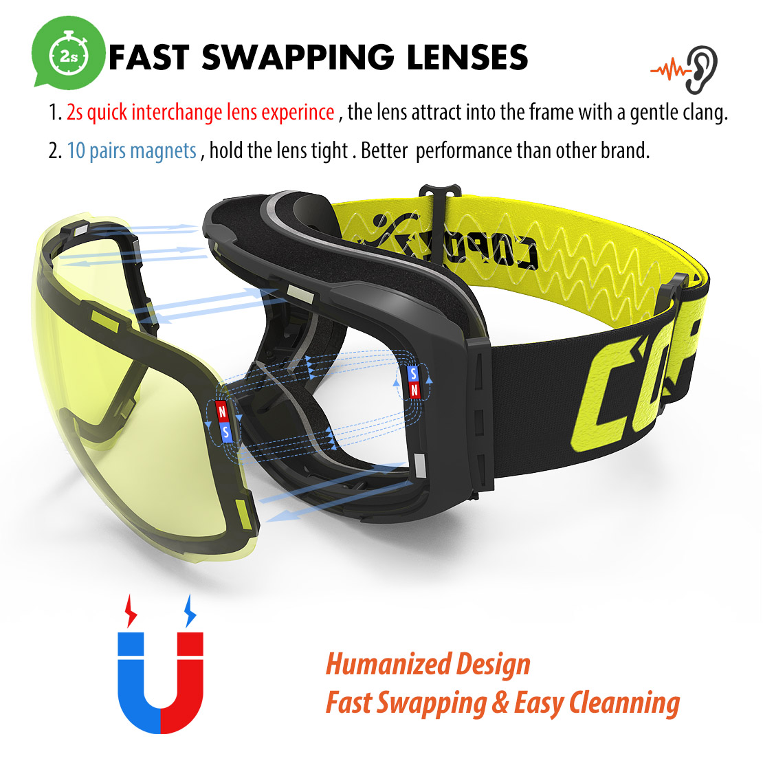 Copozz óculos de esqui magnéti - Ski Goggles Magnetic Quick Change Lens avaliação e preço
