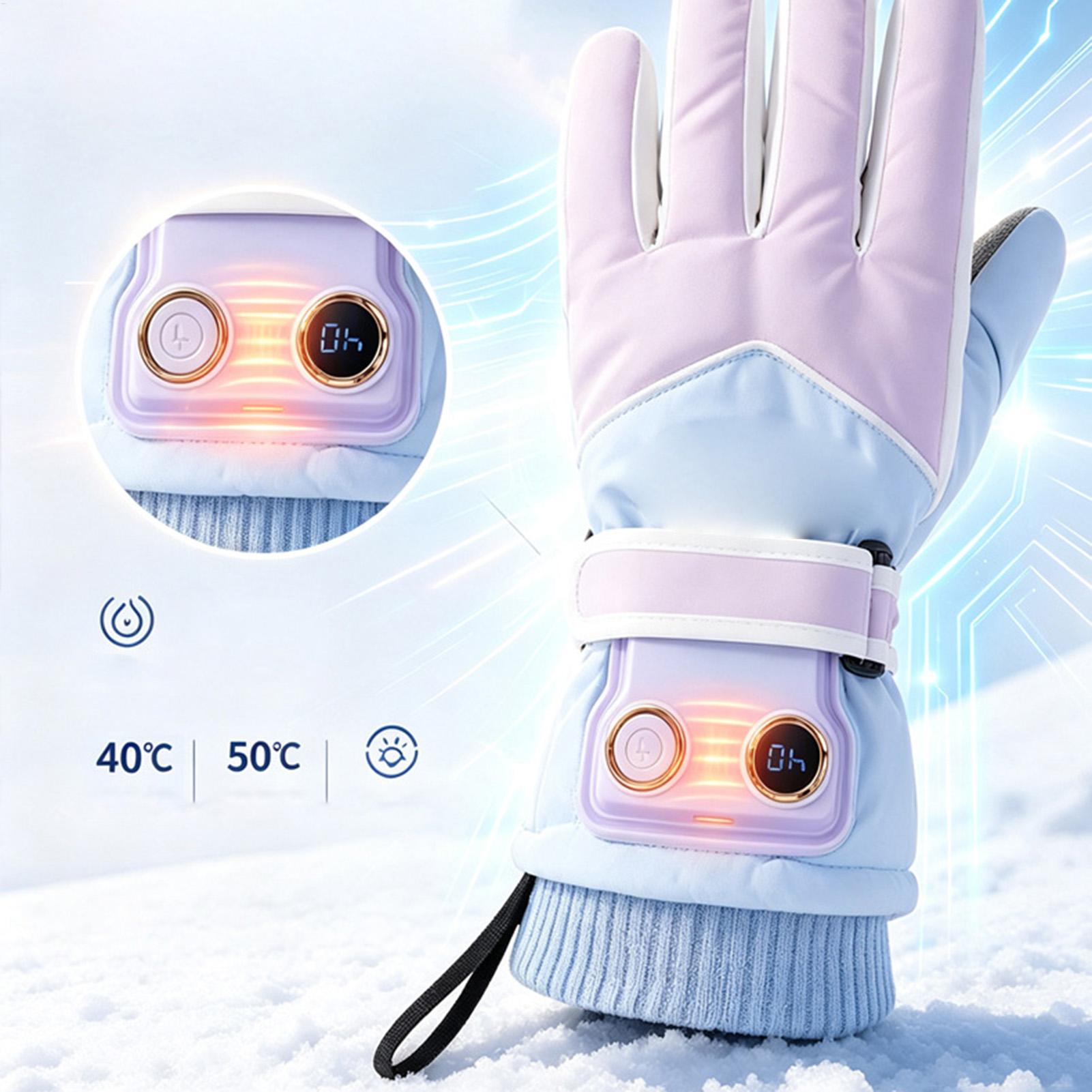 Luvas aquecidas com 3 níveis d - Heated Ski Gloves Battery Waterproof avaliação e preço