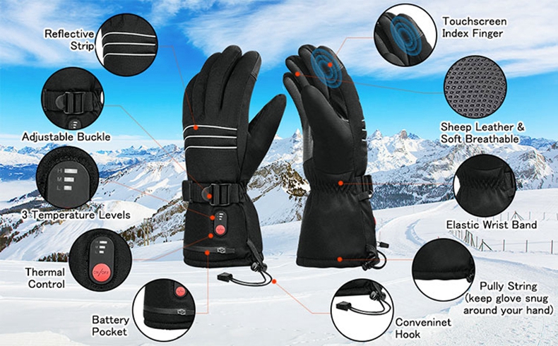 Luvas aquecidas com bateria re - Heated Ski Gloves Battery Waterproof avaliação e preço